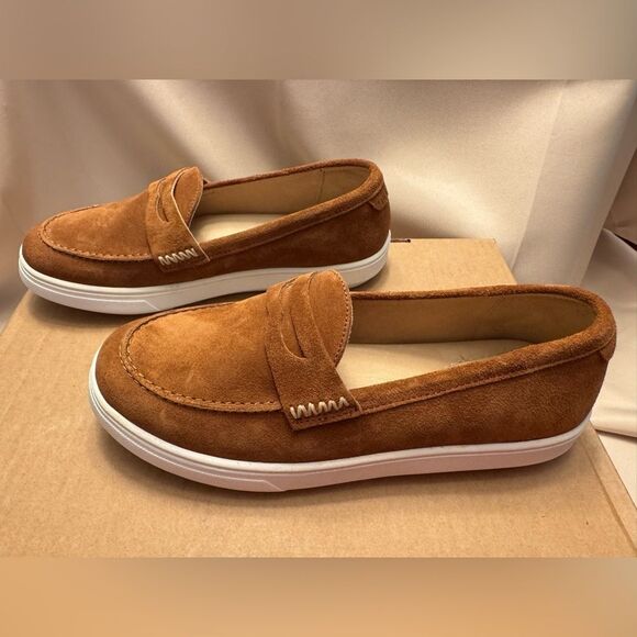 Patina Portland tan Suede leather Penny Loafers casual comfortable size 7 flats - Picture 1 of 9